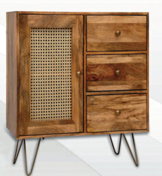 Buttercup Farm Nyack Small 3 Drawer Sideboard - Mango Wood/iron - L40 X W90 X H87 Cm - Light Brown With Natural Rattan - Assembly Required - thumbnail 3