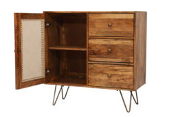 Buttercup Farm Nyack Small 3 Drawer Sideboard - Mango Wood/iron - L40 X W90 X H87 Cm - Light Brown With Natural Rattan - Assembly Required - thumbnail 2