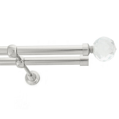 Toolty Double Metal Curtain Pole 19/19mm With Finials Rod Classic Brackets Beluna 145Cm Inox