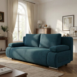 Emma M Corduroy Sofa Bed With Sleeping Function Mdf Frame Hr Foam Storage Compartment 200 X 92 X 77 Cm Blue - thumbnail 2