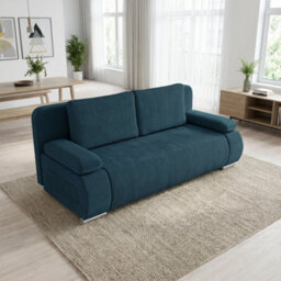 Emma M Corduroy Sofa Bed With Sleeping Function Mdf Frame Hr Foam Storage Compartment 200 X 92 X 77 Cm Blue