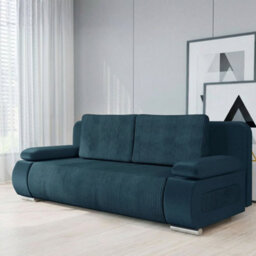 Emma M Corduroy Sofa Bed With Sleeping Function Mdf Frame Hr Foam Storage Compartment 200 X 92 X 77 Cm Blue - thumbnail 3