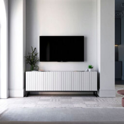 Heze Furniture Elpis Glamour Tv Cabinet Media Unit With Storage - White / Black Frame - thumbnail 2