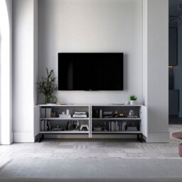 Heze Furniture Elpis Glamour Tv Cabinet Media Unit With Storage - White / Black Frame - thumbnail 4