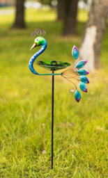 Marco Paul Garden Peacock Glass Bird Bath Feeder Stake - thumbnail 1