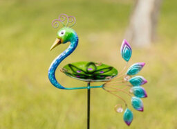 Marco Paul Garden Peacock Glass Bird Bath Feeder Stake - thumbnail 2