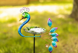Marco Paul Garden Peacock Glass Bird Bath Feeder Stake - thumbnail 5