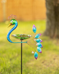 Marco Paul Garden Peacock Glass Bird Bath Feeder Stake - thumbnail 6