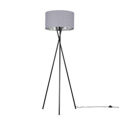 Valuelights Camden Black Tripod Floor Lamp With Grey/silver Shade And Bulb - image 1