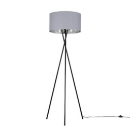 Valuelights Camden Black Tripod Floor Lamp With Grey/silver Shade And Bulb - thumbnail 1