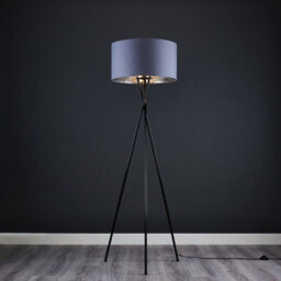 Valuelights Camden Black Tripod Floor Lamp With Grey/silver Shade And Bulb - thumbnail 2