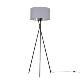Valuelights Camden Black Tripod Floor Lamp With Grey/silver Shade And Bulb - thumbnail 3