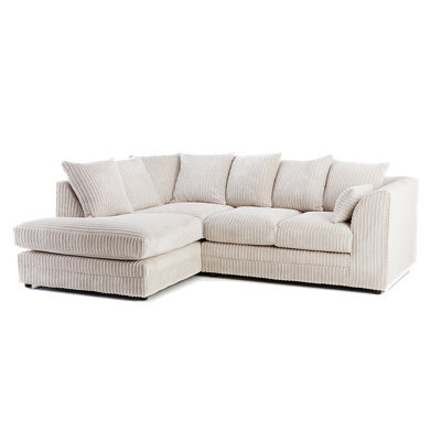 Darnall 4 Seater Left Hand Jumbo Cord Corner Sofa Cream Scatter Back, Memory Foam Comfort