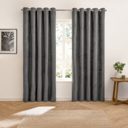 furn. Furn Verso Reversible Suede-Look Blackout Eyelet Curtain Pair, Charcoal, (W) 168 X (D) 137Cm - thumbnail 6