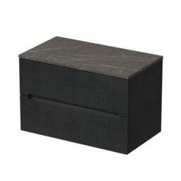 Aveli 800mm Bathroom Vanity Unit Grey Marble Countertop Wall Hung Black Fluted Unit - thumbnail 4