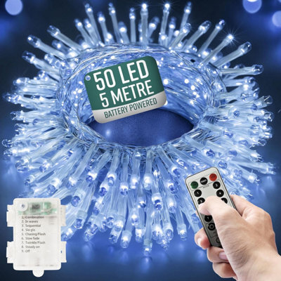 Globrite Garden Fairy Lights - 50 Led, Cool White - Battery Operated String Lights With Remote Control & 8 Lighting Modes - image 1