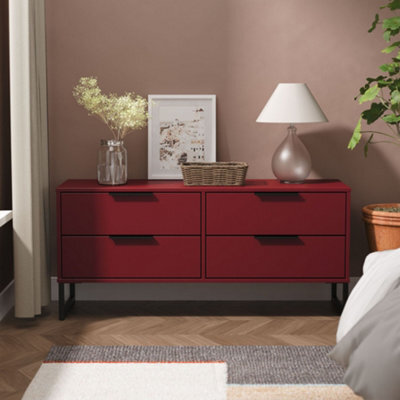 Marsala Ready Assembled Matt Red 4 Drawer Chest (H)515mm (W)1130mm (D)395mm - image 1