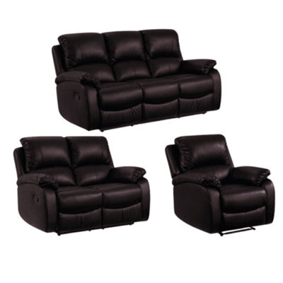 Furniture Instore Roma Brown Leather Manual Recliner 3+2+1 Seater Sofa Set - image 1