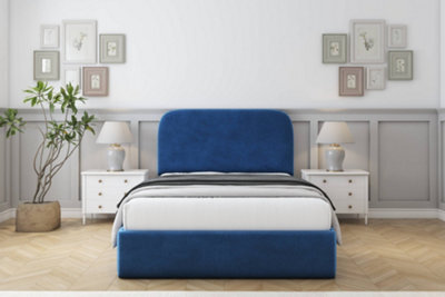 "Sloomy Belvoir Navy Plush Bed Frame With Mattress With 45"" Upholstered Headboard 4' Small Double" - image 1