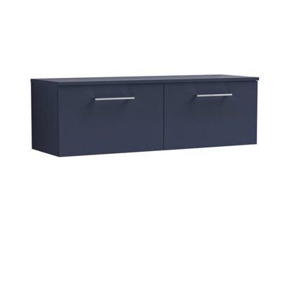 Nuie Arno Wall Hung 2-Drawer Vanity Unit With Laminate Worktop In Indigo Blue, Stylish Counter Top Vanity Unit In Midnight Blue