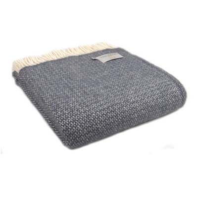 100% Pure New Wool Illusion Throw Blanket Made In Wales Blue Slate - image 1