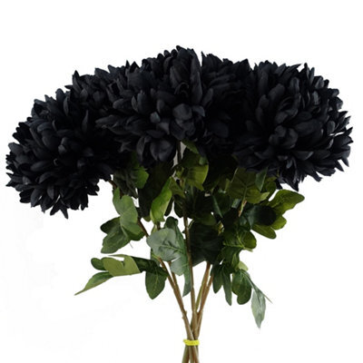 Pegdev - Pdl - Pack Of 6 Reflex Chrysanthemums 75Cm Black Artificial Silk Flowers Extra Large - image 1
