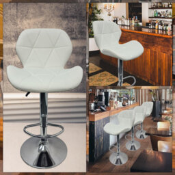 Neel Blue Swivel Bar Stool, Adjustable Height Faux Leather Breakfast Modern Chair, White - thumbnail 5