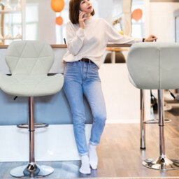 Neel Blue Swivel Bar Stool, Adjustable Height Faux Leather Breakfast Modern Chair, White - thumbnail 6