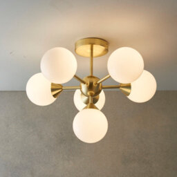 Anson Lighting Wastina 6Lt Semi Flush Light Finished In Satin Brass Plate And Gloss White Glass