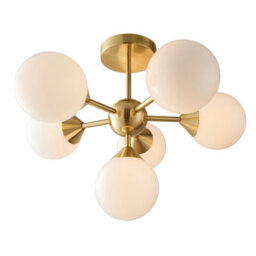 Anson Lighting Wastina 6Lt Semi Flush Light Finished In Satin Brass Plate And Gloss White Glass - thumbnail 2