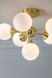 Anson Lighting Wastina 6Lt Semi Flush Light Finished In Satin Brass Plate And Gloss White Glass - thumbnail 7