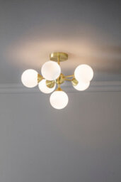 Anson Lighting Wastina 6Lt Semi Flush Light Finished In Satin Brass Plate And Gloss White Glass - thumbnail 6