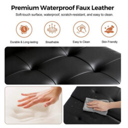 Double Open Black Faux Leather Large Square Storage Ottoman With Lift Top - thumbnail 4