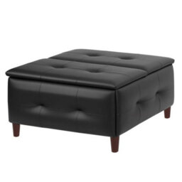 Double Open Black Faux Leather Large Square Storage Ottoman With Lift Top - thumbnail 5