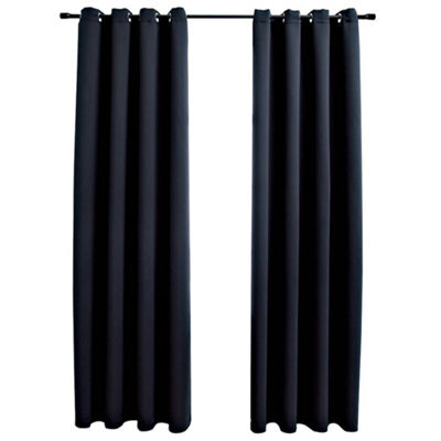 Berkfield Elegant Blackout Curtains With Metal Rings 2 Pcs Black 140X225 Cm - image 1