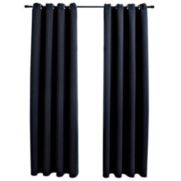 Berkfield Elegant Blackout Curtains With Metal Rings 2 Pcs Black 140X225 Cm