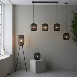Luminosa Lighting Luminosa Mathias Bar Pendant Ceiling Lamp, Dark Bamboo, Plywood With Matt Black Paint - thumbnail 3