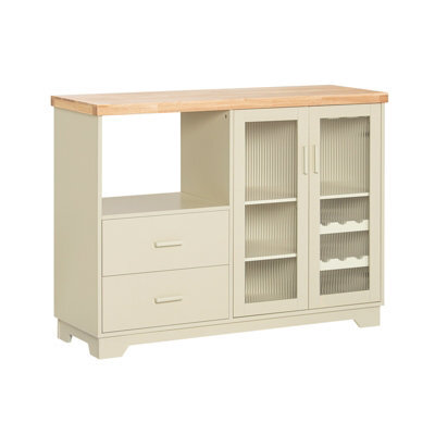 Kitchen Sideboard Cabinet With Microwave Shelf And Wine Rack Storage Cabinet With Glass Doors,cream,sobuy Fsb81-Mi - image 1