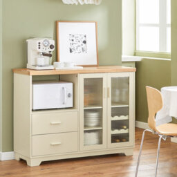 Kitchen Sideboard Cabinet With Microwave Shelf And Wine Rack Storage Cabinet With Glass Doors,cream,sobuy Fsb81-Mi - thumbnail 2