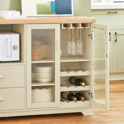 Kitchen Sideboard Cabinet With Microwave Shelf And Wine Rack Storage Cabinet With Glass Doors,cream,sobuy Fsb81-Mi - thumbnail 6