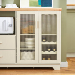 Kitchen Sideboard Cabinet With Microwave Shelf And Wine Rack Storage Cabinet With Glass Doors,cream,sobuy Fsb81-Mi - thumbnail 4
