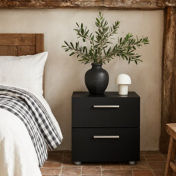 Wyld Haus Daejeon Black Wooden Bedside Table - 2 Drawer Nightstand - thumbnail 1