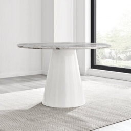 Furniturebox Palma White Marble Effect Round 4-6 Seater Pedestal Dining Table & 4 Navy Velvet Pesaro Silver Leg Chairs - thumbnail 6