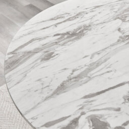 Furniturebox Palma White Marble Effect Round 4-6 Seater Pedestal Dining Table & 4 Navy Velvet Pesaro Silver Leg Chairs - thumbnail 4