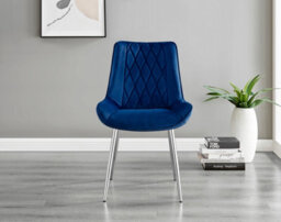 Furniturebox Palma White Marble Effect Round 4-6 Seater Pedestal Dining Table & 4 Navy Velvet Pesaro Silver Leg Chairs - thumbnail 8