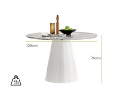 Furniturebox Palma White Marble Effect Round 4-6 Seater Pedestal Dining Table & 4 Navy Velvet Pesaro Silver Leg Chairs - thumbnail 7