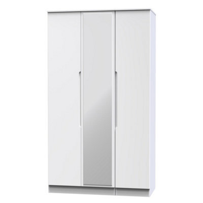 Messina Ready Assembled Modern Matt White Tall Triple Wardrobe With 1 Mirror Door (H)1970mm (W)1110mm (D)530mm - image 1