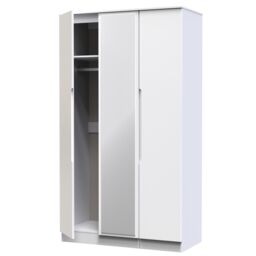 Messina Ready Assembled Modern Matt White Tall Triple Wardrobe With 1 Mirror Door (H)1970mm (W)1110mm (D)530mm - thumbnail 3