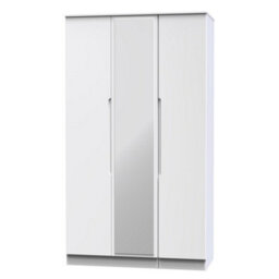 Messina Ready Assembled Modern Matt White Tall Triple Wardrobe With 1 Mirror Door (H)1970mm (W)1110mm (D)530mm - thumbnail 1