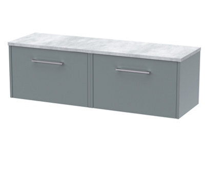 Hudson Reed Juno Wall Hung 2 Soft Close Drawer Vanity Unit With Laminate Worktop In Coastal Grey Finish, 1205mm - image 1